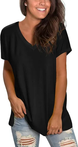Vista 2 de Sipaya - Camiseta de mujer con cuello en V, básica, de ajuste suelto, manga corta, estilo casual