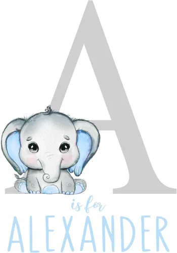 Vista 3 de Pixie Paper Personalized Blue Watercolor Elephant Baby Boy Nursery Decor Unframed Print - Baby Name Letter Initial Monogram