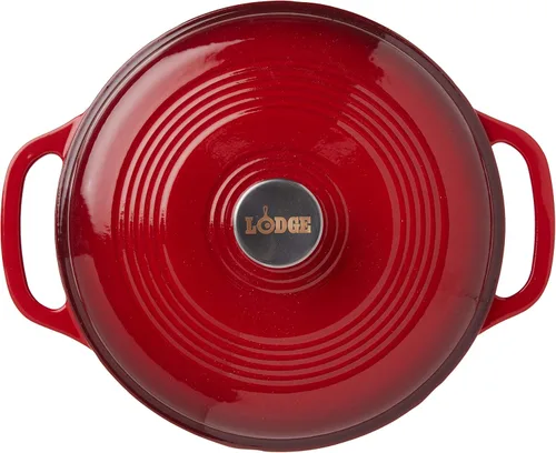 Vista 4 de Lodge EC6D43 Horno holandés de hierro fundido esmaltado, 6 cuartos de galón, kit de cuidado de hierro fundido esmaltado y rojo especias isleñas, 12