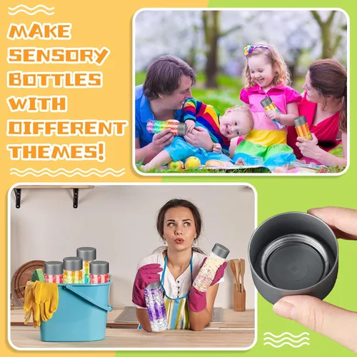 Vista 5 de Hoolerry 16 botellas sensoriales de plástico vacías con tapas, botellas de agua sensoriales de plástico transparente reutilizables