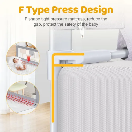 Vista 9 de omzer Barandilla de cama para niños pequeños – Protector de barandilla de cama de bebé de seguridad de 3 lados con seguro para niños, ajuste