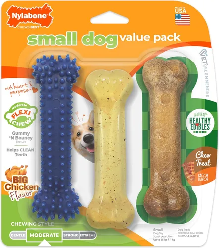 Vista 9 de Nylabone Original Bone Flexi - Paquete económico de juguetes masticables para perros, juguetes duraderos para masticadores moderados, hueso