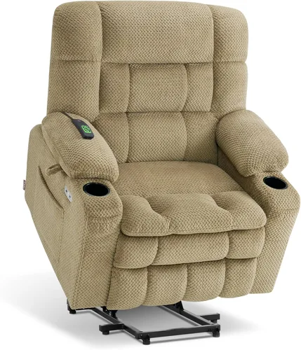 Vista 30 de MCombo Silla reclinable eléctrica de doble motor para personas mayores, silla elevadora plana con calor y masaje, silla elevadora pequeña, Beige
