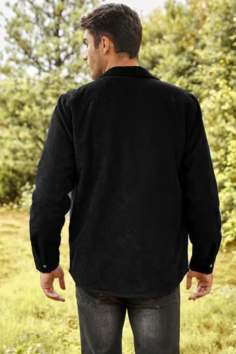 Vista 8 de JMIERR Camisas de pana con botones para hombre, chaqueta casual de manga larga con bolsillo de solapa