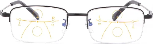 Vista 11 de LJIMI - Lentes de lectura presbípicos multienfoque progresivos, bloqueo de luz azul, medio marco, aleación de titanio, sin línea, multifocal