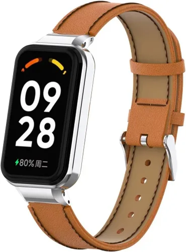 Vista 9 de Compatible con Xiaomi Redmi Band 2 Bandas, correa de repuesto de cuero para pulsera con marco de metal para Xiaomi Smart Band 8 Active Negro