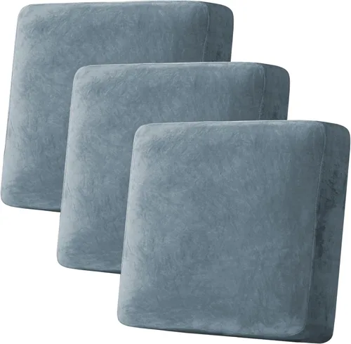 Vista 82 de H.VERSAILTEX - 4 fundas elásticas de terciopelo para cojín de sofá modular en forma de L (sofá grande de 3 plazas + 1 diván, color marfil)