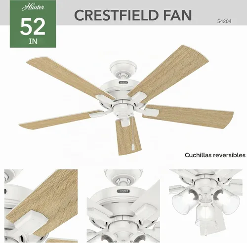 Vista 7 de Hunter Crestfield - Ventilador de techo para interiores, 5 aspas, 52 Acabado blanco fresco