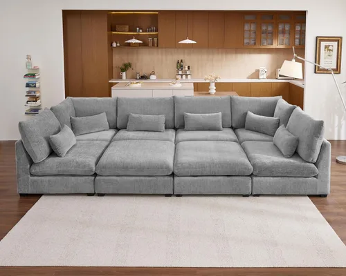 Vista 40 de Sofá Modular de Tamaño Grande, Sofá Seccional de Chenilla Cloud Extra Profundo con Chaise Otomana, Sofá Cama de Chenilla Esponjosa de 5 Asientos