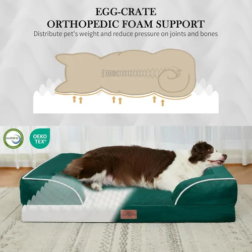 Vista 166 de Comfort Expression Cama ortopédica para perros extra grandes de 45 x 35 pulgadas, cama para mascotas XL de espuma tipo caja de huevos impermeable