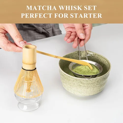 Vista 3 de Juego de batidor de matcha, batidor de vidrio, kit de fabricación de matcha (soporte Chasen), soporte para batidor de vidrio, cuchara de bambú
