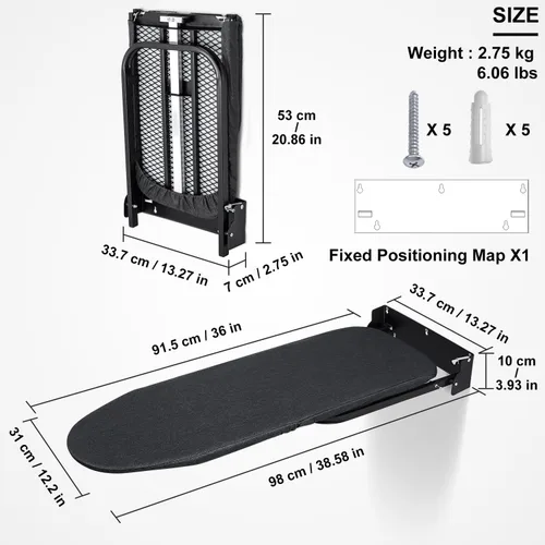Vista 2 de Duwee Tabla de planchar de 12 x 36 pulgadas, armario plegable con cubierta resistente al calor, tabla de planchar plegable para montaje en pared