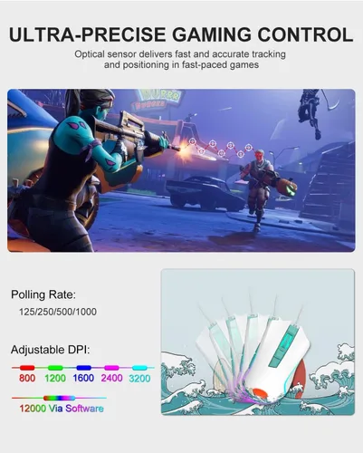 Vista 3 de XVX G705 - Mouse para juegos con cable retroiluminado RGB para PC con 12000 DPI7 botones programables mouse USB para computadora de gamer