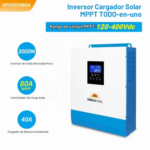 Vista 3 de SUNGOLDPOWER - Inversor solar de 3000 W de 24 V CC a 120 VCA, inversor todo en uno de 60 A MPPT (rango de voltaje MPPT: 30-90 Vdc) y cargador