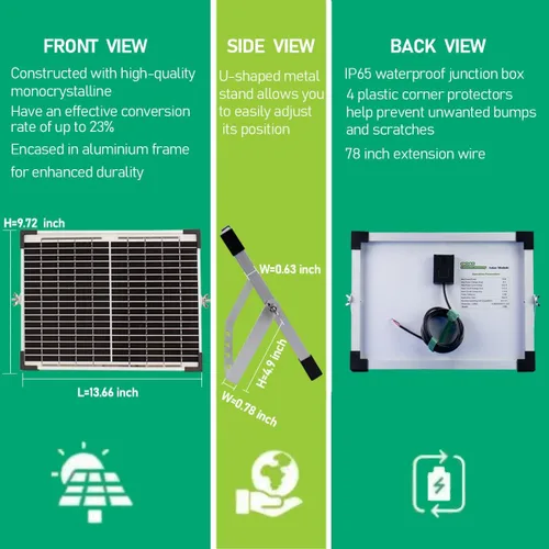 Vista 2 de Kit de panel solar de 10 W y 12 V para mantenedor de batería, cargador de goteo + controlador de carga solar de 10 A 12 V24 V PWM + soporte