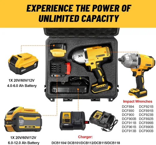 Vista 2 de Funda para llave de impacto y dinamométrico Dewalt - Caja de herramientas dura impermeable para juego Dewalt, bolsa de kit combinado de herramientas