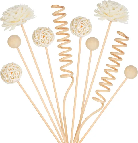Juego de difusor de fragancia de caña de 10 pulgadas, 10 unidades, flores de ratán natural, difusor de fragancia, varillas de ratán de repuesto,