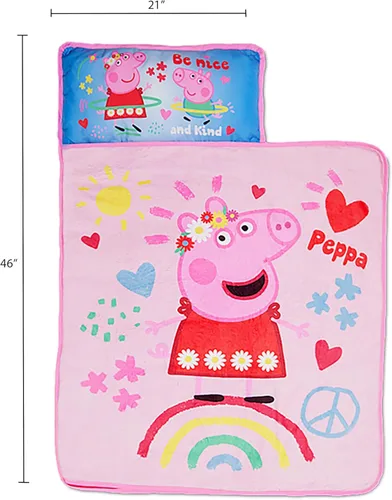 Vista 2 de NoJo Peppa Pig I'm so Happy Toddler Nap Mat - Includes Attached Pillow and Fleece Blanket