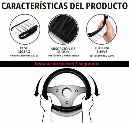 Vista 4 de Funda de cuero para volante compatible con RLX/MDX/ZDX/TLX/TL/RDX A SPEC tamaño universal (blanco) (A)