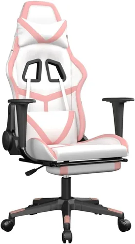 Vista 3 de Massage Gaming Chair with Footrest White&Pink Faux Leather
