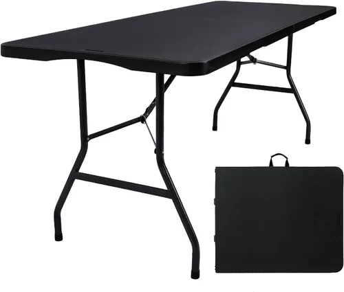 Vista 10 de Mesa plegable portátil de plástico resistente de 6 pies, plegable por la mitad, mesa plegable de plástico para interiores y exteriores, para Blanco