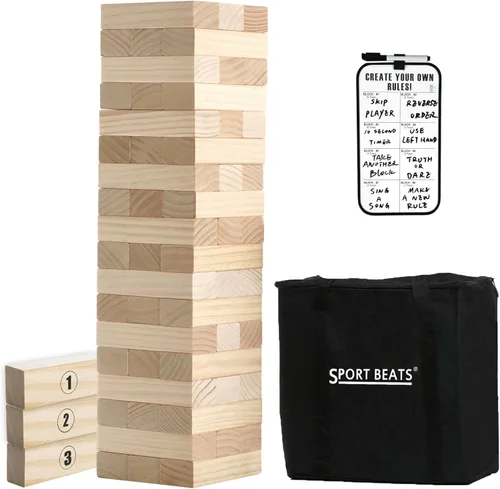Vista 7 de Juego de torre grande gris Juegos al aire libre 54 bloques que apilan el juego incluye bolsa de transporte