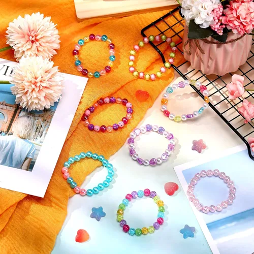 Vista 6 de Hicarer 20 pulseras de cuentas de arco iris para niña, coloridas y elásticas, pulseras de princesa para regalo de cumpleaños de princesa