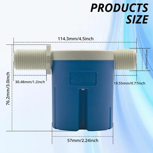 Vista 2 de Makerele Válvula de flotador de 1/2 "a 1" Válvula de control automático de nivel de agua para tanques, piscina, estanque, canales de ganado (lado 1")