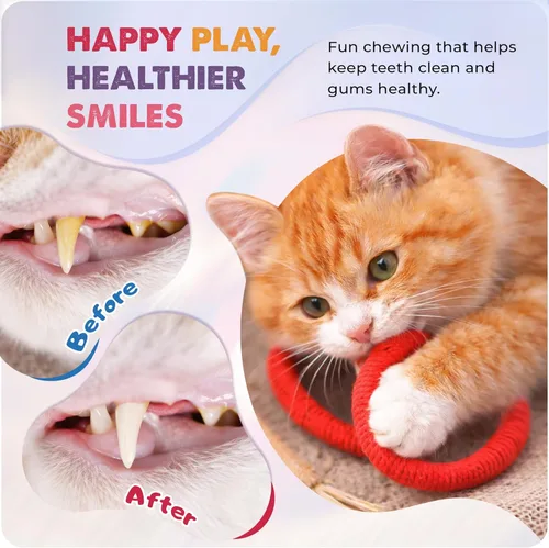 Vista 5 de Jozy Cuerda masticable para gatos, 4 piezas de juguete masticable para gatos con hierba gatera natural recargable, juguetes interactivos