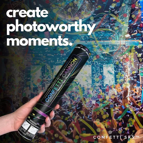 Vista 7 de Confetti Sky Paquete de 6 cañones de confeti de 12 pulgadas, serpentinas multicolor para celebración de boda, fiesta de cumpleaños, bromas