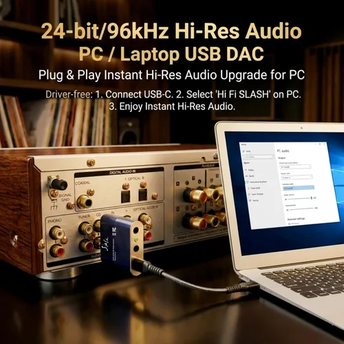 Vista 6 de Slash Receptor de audio Bluetooth 6 para estéreo doméstico con ESS Quad DAC (ES9219), entrada óptica, modo DAC USB, LDAC y aptX adaptable/HD, AAC