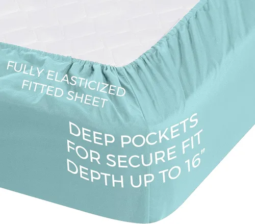 Vista 4 de Pure Bedding Bed Sheets - Twin Sheet Set [4-Piece, Aqua] - Hotel Luxury 1800 Brushed Microfiber - Soft and Breathable - Deep Pocket Fitted Sheet