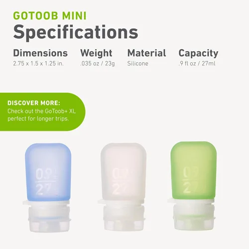 Vista 4 de Humangear gotoob - Juego de 3 recipientes de 53ml, Transparente/Azul/Verde