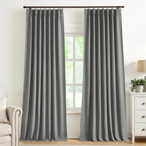 Vista 22 de Vision Home Cortinas marrones con pliegues pinzados, opacas completas, cortinas de ventana de lino mezclado para oscurecer la habitación, cortinas