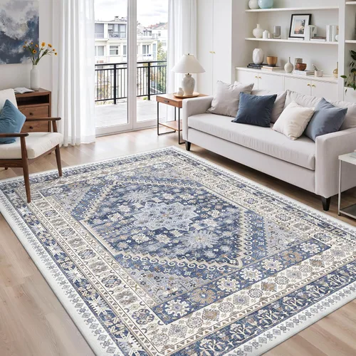 Vista 75 de zesthome Alfombras de área de 5 x 7, lavables a máquina, para sala de estar, dormitorio, resistentes a las manchas, vintage, de gran área, Beige