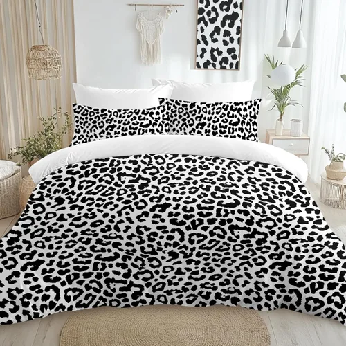 Vista 9 de SOULZZZ Juego de funda de edredón con estampado de leopardo, tamaño King, suave, de lujo, suave, con guepardo, para niñas, estilo moderno, bohemio