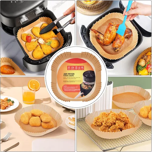 Vista 9 de Forros desechables para freidora de aire cuadrados de 7.9 pulgadas, 100 forros de papel pergamino para freidora de aire, forros de papel