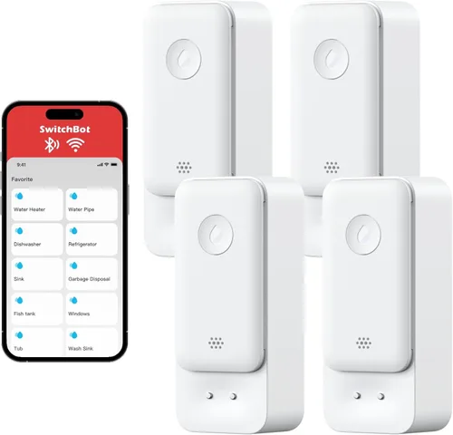 Vista 11 de SwitchBot Sensor de agua WiFi, detector inteligente de fugas de agua, alertas ajustables de 100 dB y alertas de aplicaciones, impermeable IP67
