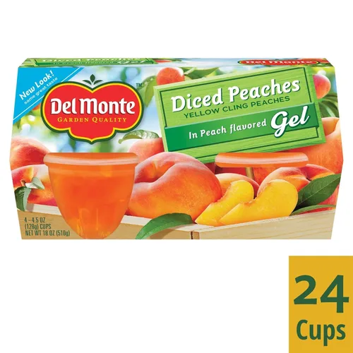 Vista 4 de Del Monte Tazas de frutas en gel con sabor a durazno en cubitos de melocotón, tazas de 4.5 onzas (paquete de 24)