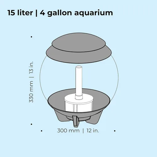 Vista 3 de biOrb Halo 15 - Acuario acrílico de 4 galones con luces LED de control remoto multicolor. Tanque moderno compacto para exhibición en mesa o Gris