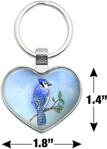 Vista 6 de GRAPHICS & MORE Blue Jay Watercolor Northeastern Bird Keychain Heart Love Metal Key Chain Ring