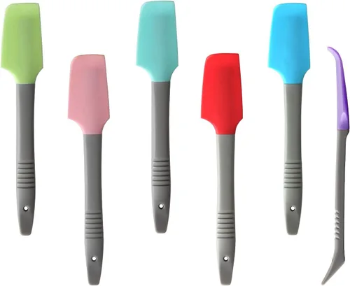 Silicone Mini Spatula, Curved Small Spatula, Kitchen Jar Spatula, Wet Pet Food Can Spoon, for Cooking Baking Frosting or Mixing, 6pcs