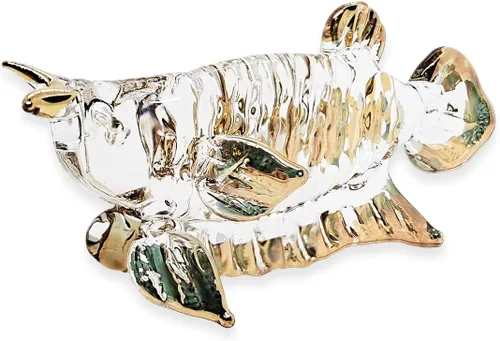 WitnyStore Pequeña figura de pez Arowana de 2½ pulgadas de largo, color dorado transparente, soplado a mano, vidrio pintado a mano, animales
