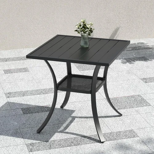 Vista 2 de Anmutig Mesa de patio pequeña cuadrada de 27.5 pulgadas con resistente a la intemperie para comedor al aire libre, color negro