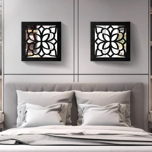 Vista 4 de 2 espejos cuadrados de pared, espejos de pared rústicos de granja, arte de espejo pequeño de 12 pulgadas (estilo 2 negro)