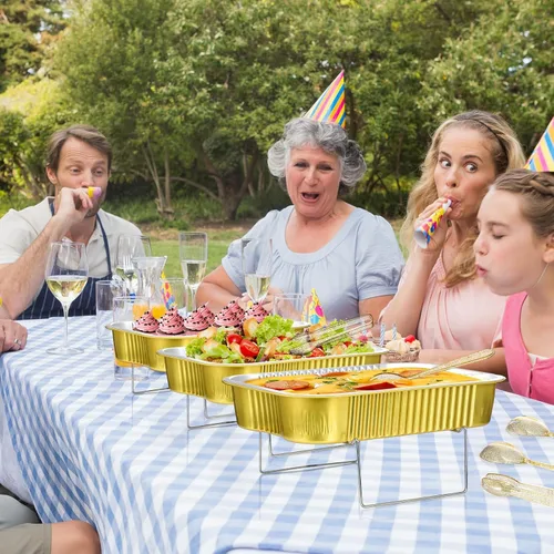 Vista 6 de Maxcheck 4 Juegos de Bandejas Calentadoras Desechables para Buffet, Juego de Chafing Dishes con Soportes de Alambre para Buffet, Kit de Soporte