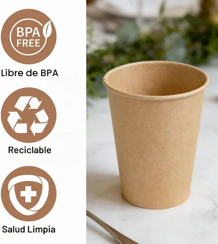 Vista 3 de BYSNOW Paquete de 200 vasos de papel Kraft de 10 onzas, tazas desechables