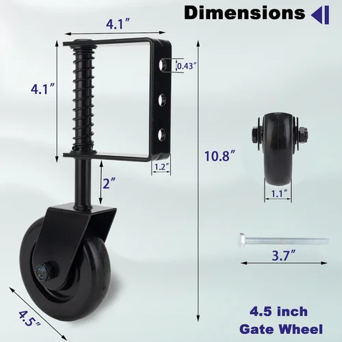 Vista 2 de Rueda de puerta resistente de 4.3 pulgadas, rueda de puerta con resorte cargado, goma giratoria de 360° para puerta de madera/granero, rueda