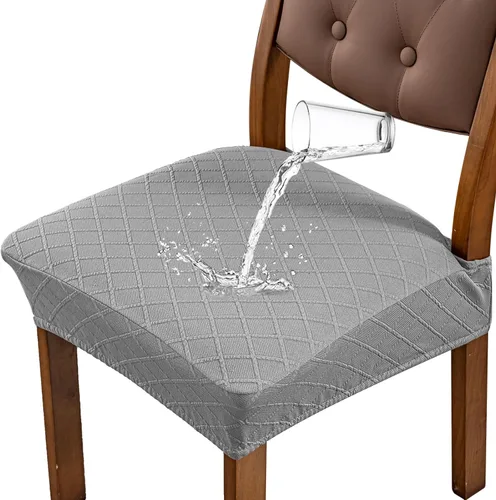 Vista 18 de Genina Fundas de asiento impermeables para sillas de comedor, fundas de sillas de comedor, fundas de sillas de cocina (gris, 6 piezas)