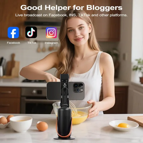 Vista 8 de Trípode automático de seguimiento facial de 360°, soporte para teléfono con base, transmisión en vivo/videoconferencia/artefacto de vlog, control